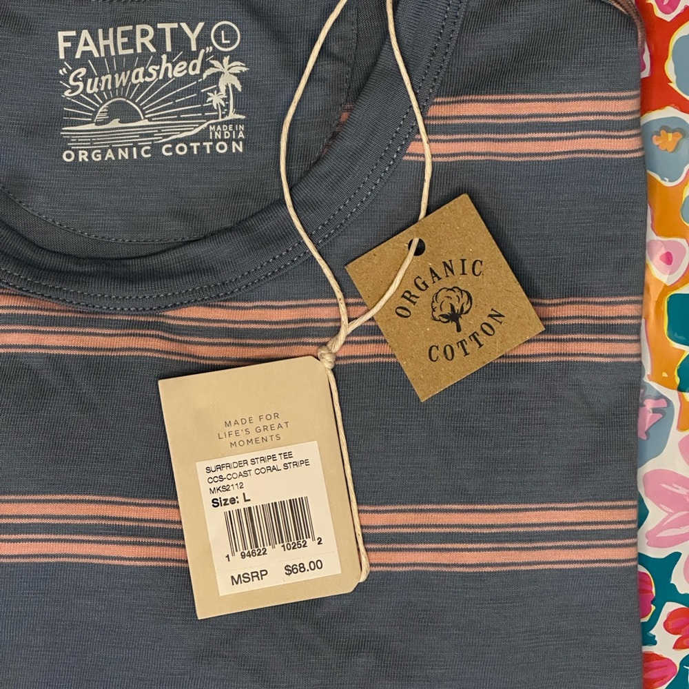 Faherty Cotton Striped Tee-NWT-MENS L